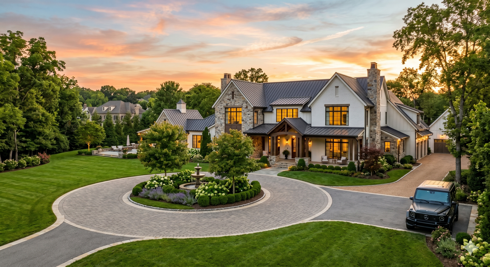 Luxury Brentwood Tennessee home with manicured lawn just south of Nashville