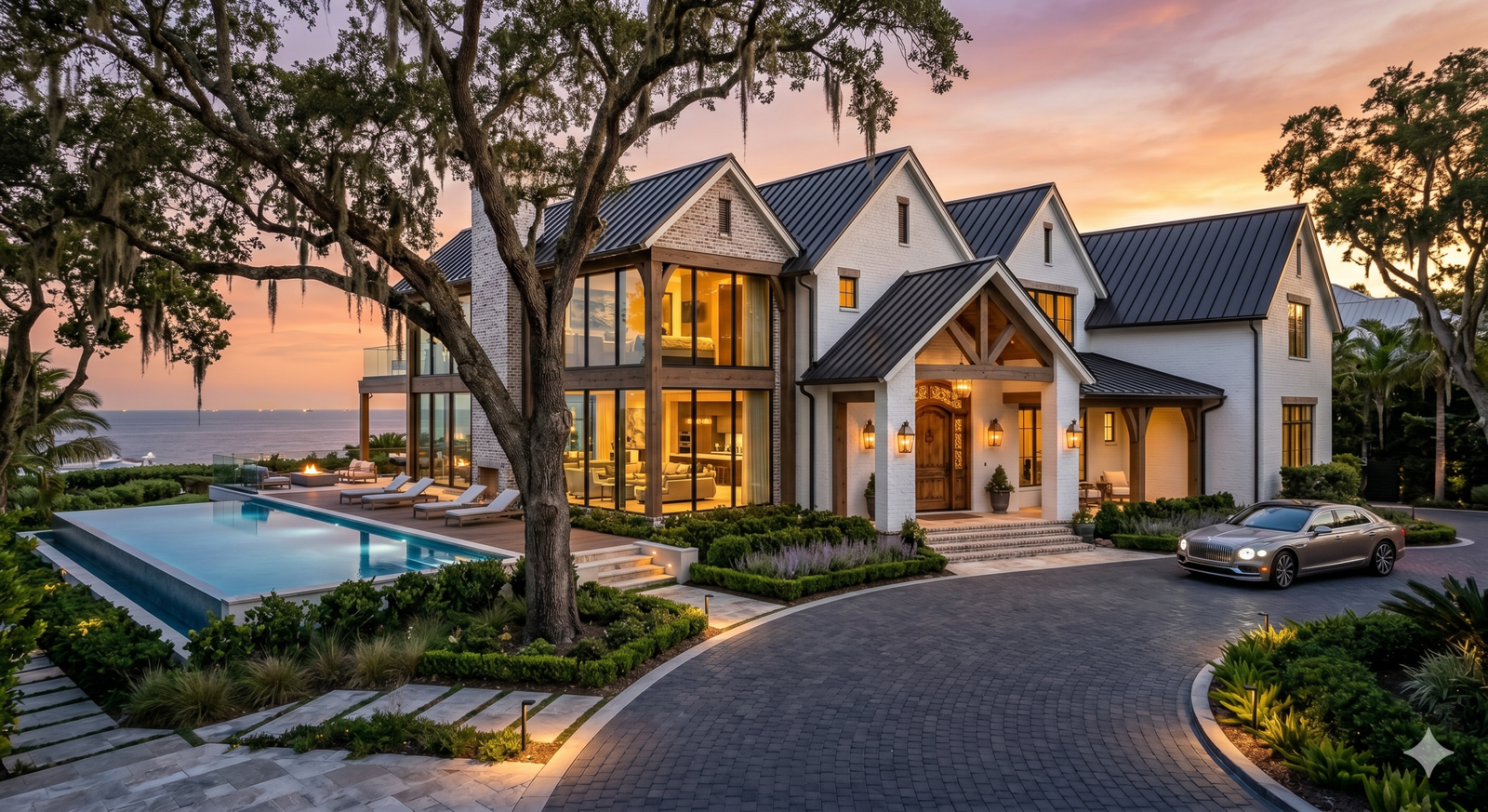 Sun lit exterior of a refined Nashville Tennessee home during the day